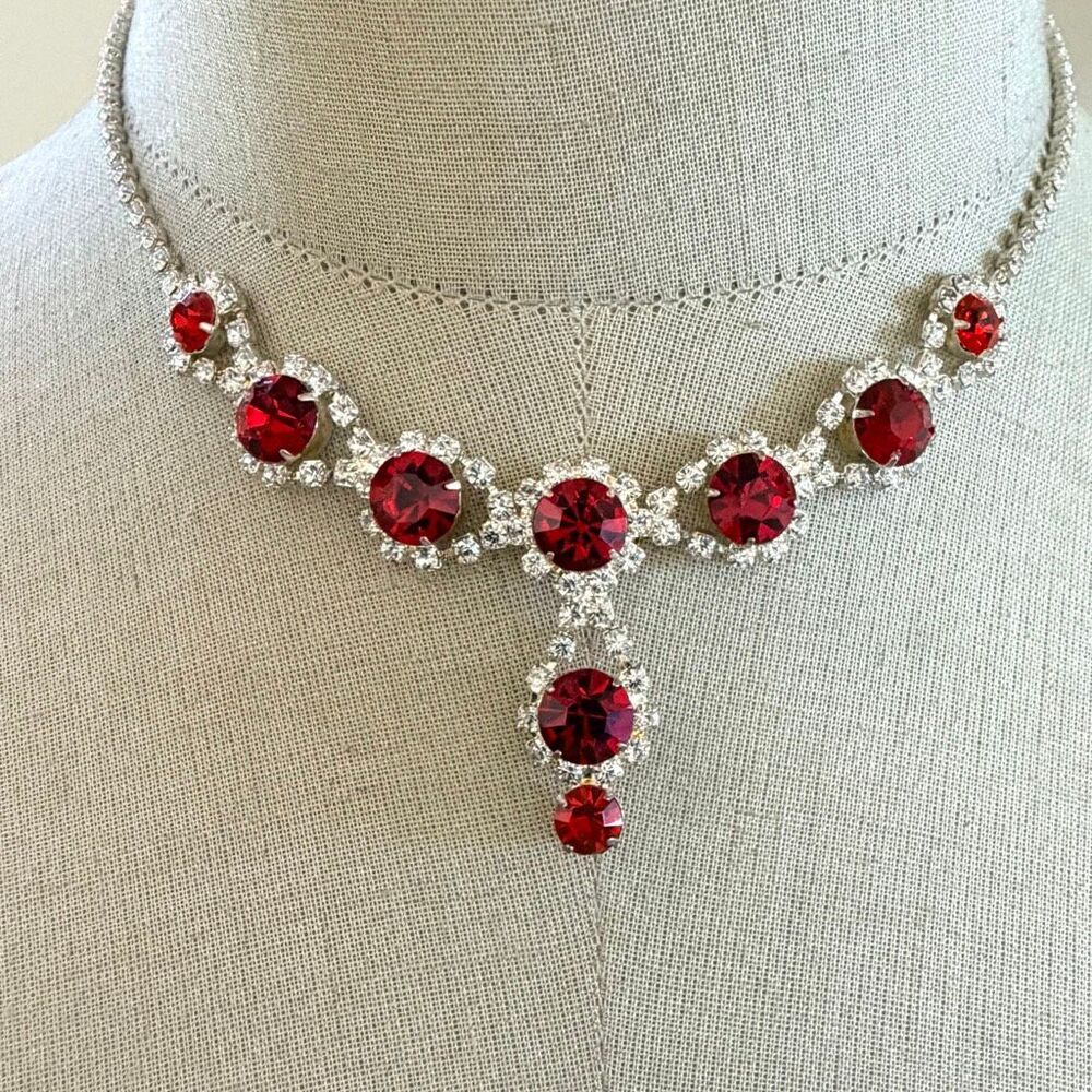 Christina Collection  Red Rhinestone Y-Drop Necklace
